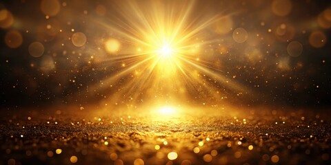 Soft warm light spreads across dark space with blurred sun beam and golden orange glow