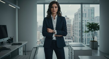 Confident Businesswoman in Modern Office City View Professional Portrait