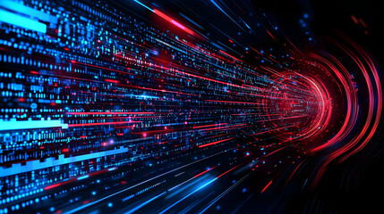 Fototapeta premium Abstract Digital Tunnel With Blue And Red Data Flowing Through Network System