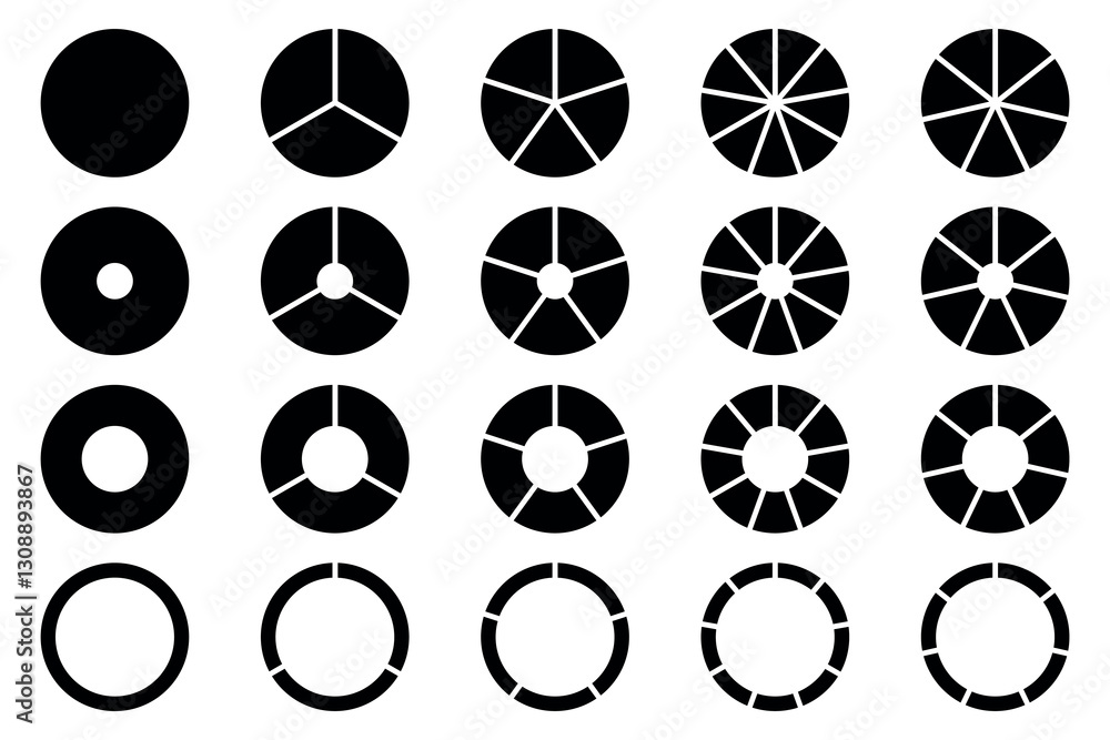 Poster pie chart circle diagram icon set. web design, business presentation, set of different round graphic