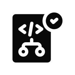 coding badge glyph icon. Strong and solid vector icon for websites, mobile interfaces, presentations, and visual branding. High quality and easy to edit.