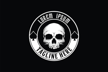 Black and white Human skull head vector image logo design template