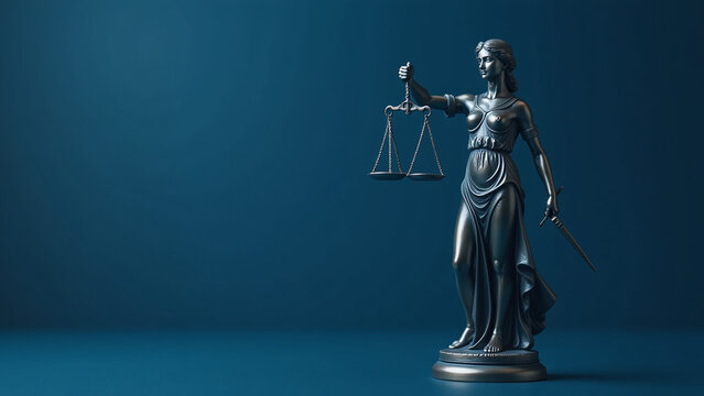 goddess justice themis holds law scales dark blue background based