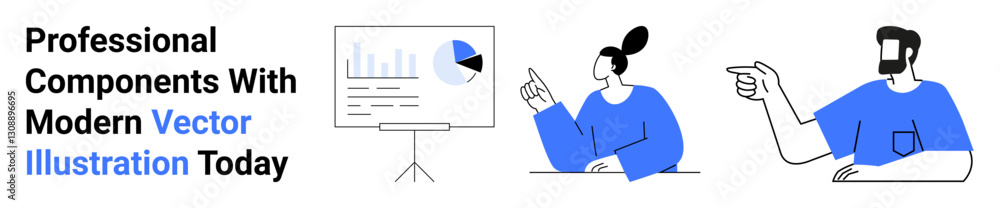 Poster business professionals analyzing data charts on a presentation screen and discussing insights. ideal