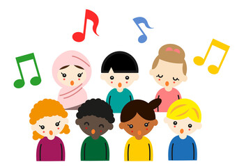 歌を歌う色々な人種の子どもたち