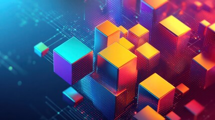 Abstract digital city of colorful cubes