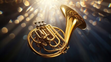 Golden French Horn in Bokeh Lights