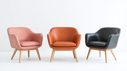 Obraz premium leather chairs three colors wooden legs clean white background design feature modern style