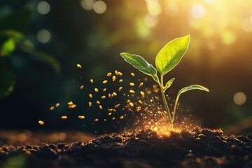 A small plant grows out of the ground with new life