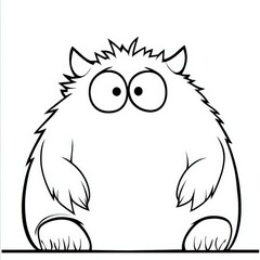 Obraz premium cartoon outline, Fluffy monster feeling shy while hiding behind a big stuffed toy