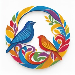 Obraz premium base de logo en ia avec des feuilles de couleurs en ronds avec deux oiseaux