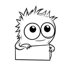 cartoon outline, Friendly monster looking curious while peeking inside a mysterious box