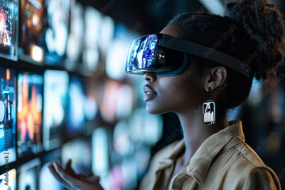 Leinwandbilder exploring virtual reality in a tech exhibit with immersive displays and engaging visuals