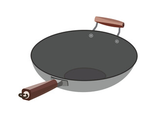 A black and silver pan with a wooden handle