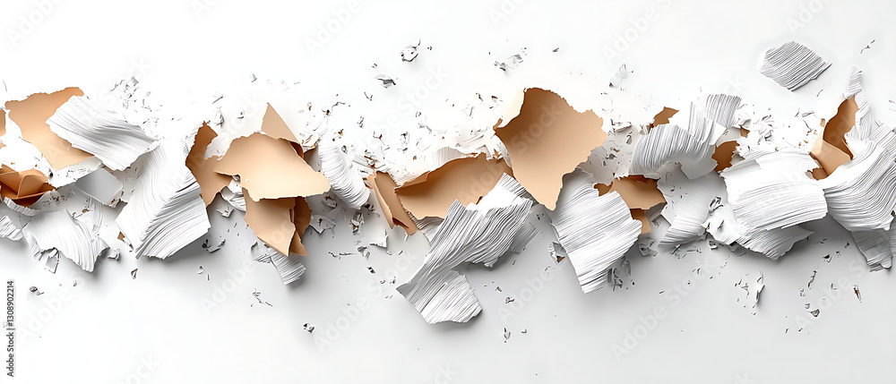 Poster dynamic paper shredding action in minimalist workspace environment abstract art conceptualization