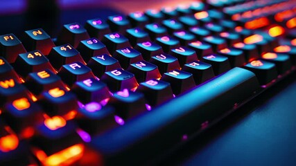 Close-Up of a Professional Gaming Keyboard with RGB LED Backlight – 4K