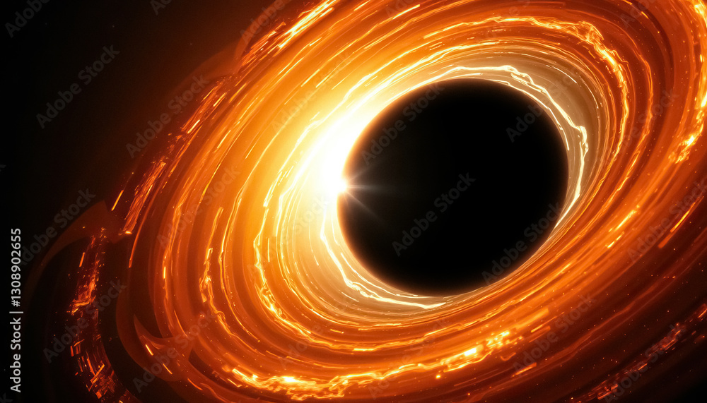 Poster mesmerizing view of black hole amidst swirling cosmic dust and light trails in vast universe