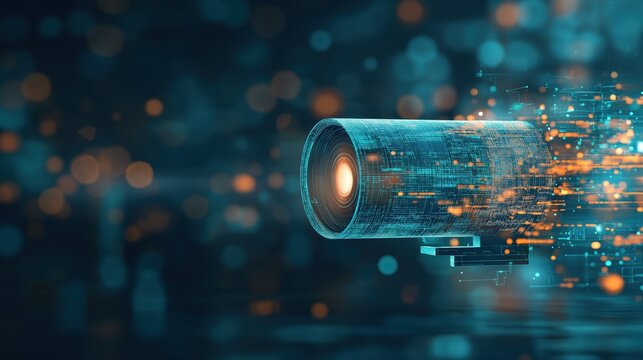 A blue and orange object with a bright light coming out of it