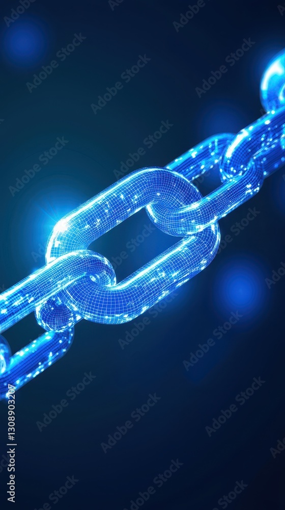 Poster glowing chain illustrating the critical role of security in safeguarding blockchain technology and d