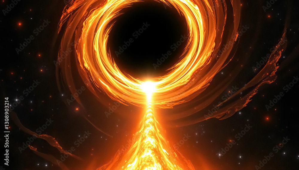 Poster cosmic vortex showcases black hole with accretion disk in midst of starlit expanse