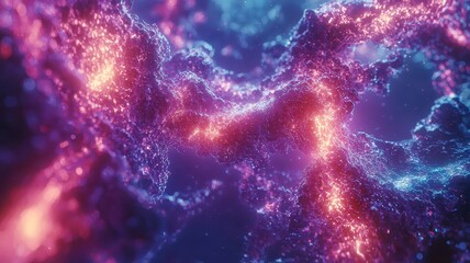 Obraz premium A vibrant, abstract representation of cosmic structures featuring glowing colors and intricate patterns, evoking a sense of depth and cosmic wonder.