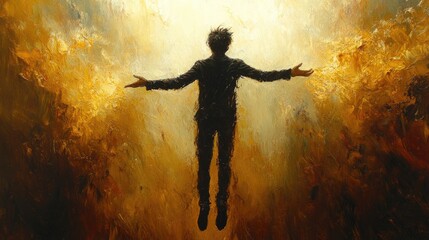 A person stretching their arms wide open, possibly in worship or expression