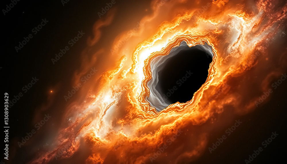 Poster cosmic vortex surrounded by vibrant orange and white plasma in vast expanse of outer space