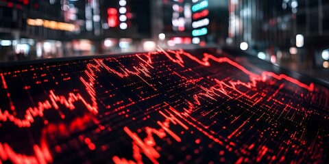 Financial market analysis urban trading floor stock chart nighttime cityscape futuristic data trends