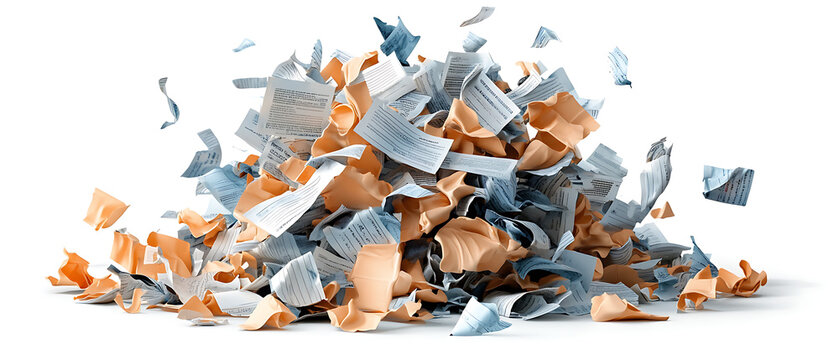Shredding documents office space abstract concept cluttered environment high angle waste management strategy