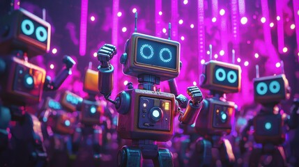 Colorful Robots Dancing in Neon Lights