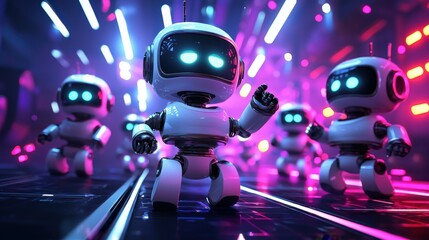 Colorful Robots Dancing in Neon Lights