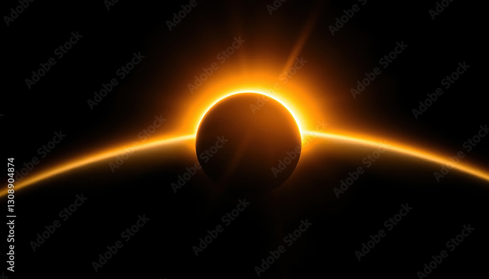 Poster mesmerizing eclipse showcases dark orb surrounded by vibrant golden light against stark black backdr