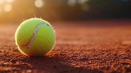 A close up shot of a tennis ball on clay