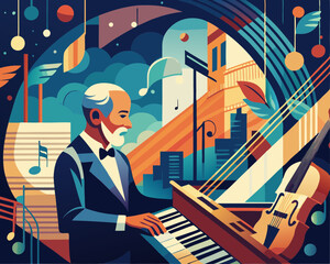 Elegant musician playing piano in a chic setting