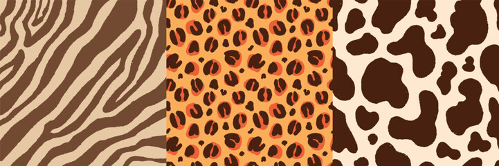 Animal Modern abstract animal zebra, leopard and cow print texture design. Hand drawn vector illustration background for wallpaper, textille design.