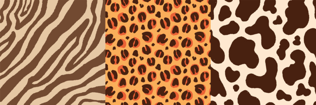 Animal Modern abstract animal zebra, leopard and cow print texture design. Hand drawn vector illustration background for wallpaper, textille design.