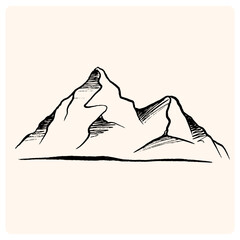 Mountain graphic black white landscape charcoal or pencil drawn illustration