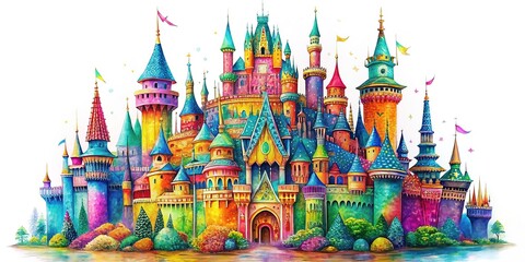 Obraz premium AI-generated castle, double-exposed, playful doodles, enchanting scene.