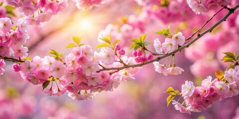 Naklejka premium Delicate pink petals unfurl from a vibrant branch