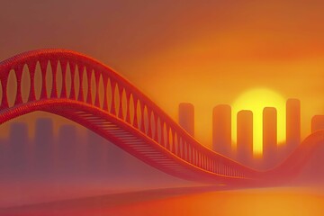 Obraz premium A futuristic city skyline made of DNA strands, representing genetic variation studies and advancements in human biology.