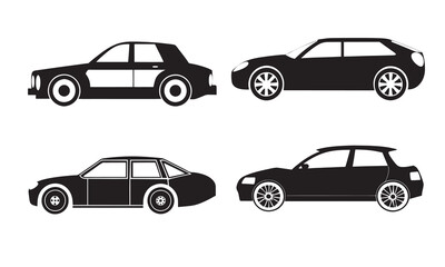 Car icon set. Automobile From Various Sides, Monochrome symbol