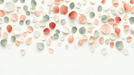 A white background with a lot of different colored leaves scattered all over it