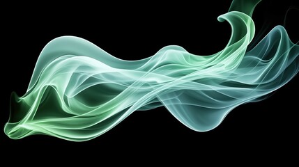 Abstract green and white flowing wave on black background. Digital energy motion concept