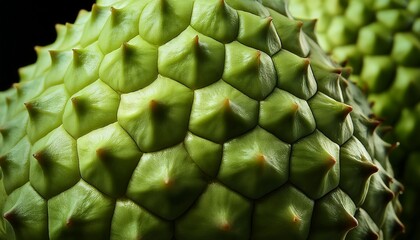 Extreme macro cherimoya skin. Scaly green, unique texture.  Intriguing, exotic detail.

