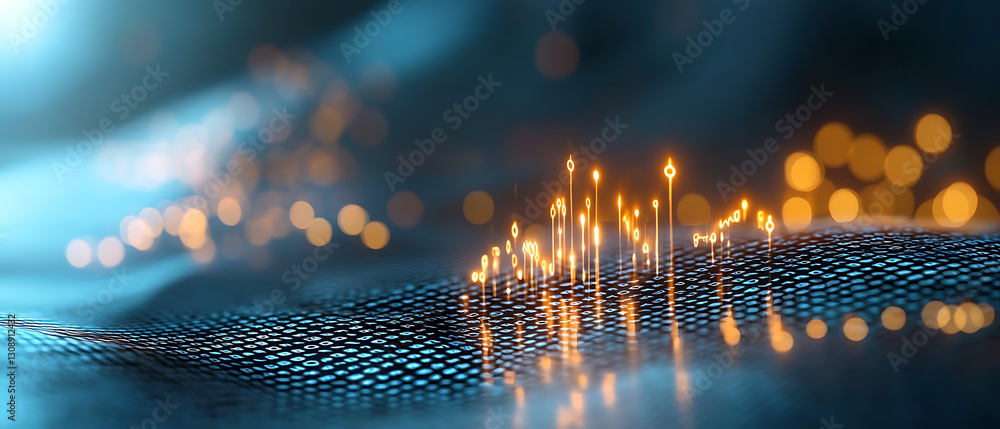 Poster dynamic digital waves modern laboratory abstract visualization high-tech environment close-up view i