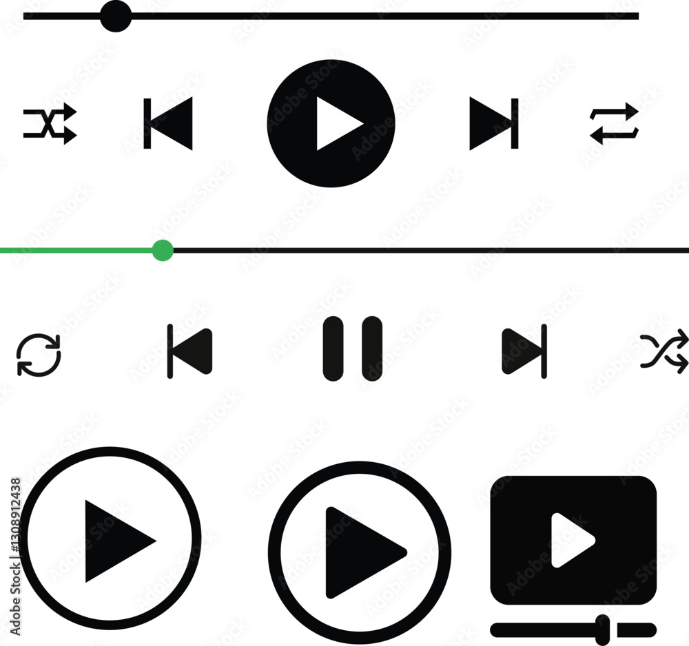 Fototapete music player icon design play button ,next button and pause button