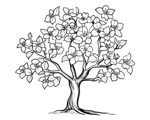 Blooming Tree Illustration, White Background