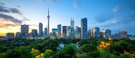 Obraz premium City skyline at sunset toronto urban landscape photography vibrant environment panoramic view modern architecture