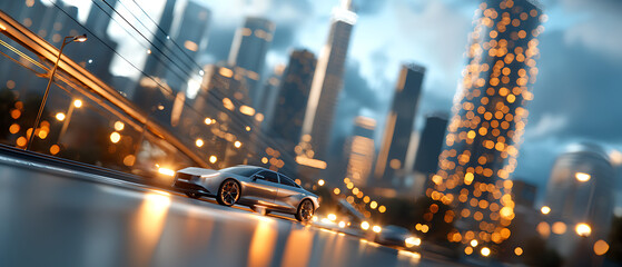 Car driving through cityscape at night urban landscape automotive photography vibrant city lights dynamic perspective