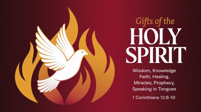 Gifts of the Holy Spirit: Radiant Dove and Flames Illustration Generative AI